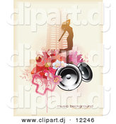 Vector Clipart of a Grunge Floral, Speaker, Urban City Girl Music Background by