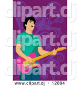Vector Clipart of a Guitarist Man over Purple by Mayawizard101