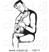 Vector Clipart of a Guitarist Strumming - Black and White Version by Any Vector