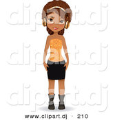Vector Clipart of a Happy Black Girl Wearing Golded Headphones by Melisende Vector