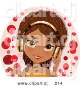 Vector Clipart of a Happy Black Girl Wearing Pink Headphones by Melisende Vector