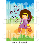 Vector Clipart of a Happy Brunette Girl Listening to Music by Mayawizard101