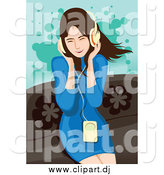 Vector Clipart of a Happy Brunette White Woman Listening to Music by Mayawizard101