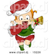 Vector Clipart of a Happy Cartoon Christmas Baby Running with a Trumpet by BNP Design Studio