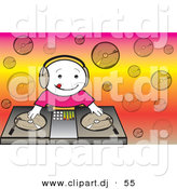 Vector Clipart of a Happy Cartoon DJ Kid Mixing Dual Records on a Turntable by Pauloribau