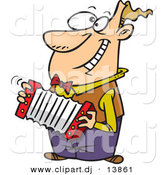 Vector Clipart of a Happy Cartoon Man Playing Accordion While Grinning by Toonaday