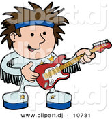 Vector Clipart of a Happy Cartoon Rock Star Boy Playing an Electric Guitar by AtStockIllustration