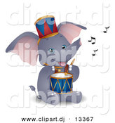 Vector Clipart of a Happy Circus Elephant Playing Drum - Cartoon Version by BNP Design Studio