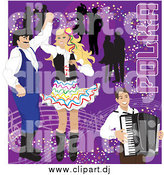 December 21st, 2014: Vector Clipart of a Happy Couples Dancing to Polka Music and an Accordian Man on Purple by Inkgraphics
