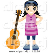 Vector Clipart of a Happy Girl Standing Beside Her Guitar - Cartoon Styled Design by BNP Design Studio