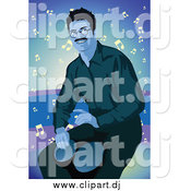 Vector Clipart of a Happy Male Bongo Drum Player in Blue Tones by Mayawizard101