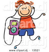 Vector Clipart of a Happy Red Haired Caucasian Boy Listening to an Ipod by Prawny