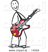 Vector Clipart of a Happy Stick Figure Guitarist Playing Tunes by Frog974
