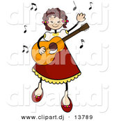 Vector Clipart of a Happy Stick Girl Playing a Guitar by BNP Design Studio