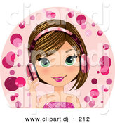 Vector Clipart of a Happy White Girl Wearing Pink Headphones by Melisende Vector