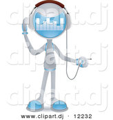 Vector Clipart of a Human-Like Robot Plugging in Headphones - Cartoon Styled Design by BNP Design Studio