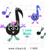 January 22nd, 2016: Vector Clipart of a I Love Music Greeting with Happy Notes by