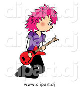 July 6th, 2014: Vector Clipart of a Kneeling Pink Haired Female Guitarist Musician by Pams Clipart