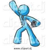 Vector Clipart of a Light Blue Man Dancing to Music by Leo Blanchette