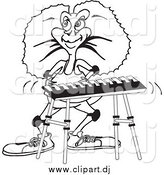 Vector Clipart of a Lineart Aussie Frill Neck Lizard Playing a Keyboard by Dennis Holmes Designs