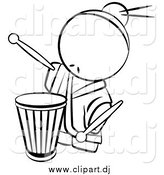 Vector Clipart of a Lineart Chinese Male Drummer by Leo Blanchette