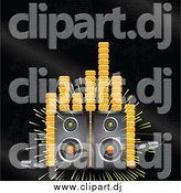 October 2nd, 2014: Vector Clipart of a Loud Stereo Speakers Blaring Music on a Black Background with Orange Equalizer or Volume Lines by Elaineitalia