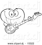 Vector Clipart of a Love Heart Guitarist Cartoon Character Playing a Song with a Guitar - Outlined Version by Hit Toon
