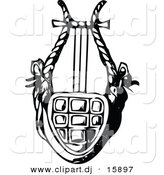 Vector Clipart of a Lyre Instrument - Black and White Vintage Design #2 by Prawny Vintage