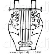 Vector Clipart of a Lyre Instrument - Black and White Vintage Design #8 by Prawny Vintage