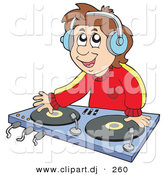 Vector Clipart of a Male Cartoon Dj Wearing Headphones and Mixing Records by Visekart