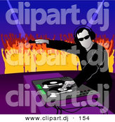 Vector Clipart of a Male DJ Playing Music to Dancing Crowd of Young People by Dero
