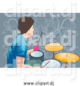 Vector Clipart of a Male Drummer over Vines by Mayawizard101