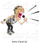 Vector Clipart of a Male Rock Star Singing and Performing During a Concert by AtStockIllustration
