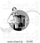 Vector Clipart of a Man Playing an Accordian with Music Notes by Inkgraphics