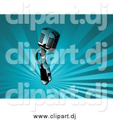 Vector Clipart of a Microphone over a Background of Blue Rays by KJ Pargeter