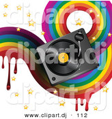 Vector Clipart of a Music Background with Dripping Rainbow, Stars and a Turntable by Elaineitalia