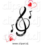 January 20th, 2015: Vector Clipart of a Music Clef and Red Hearts by Pams Clipart