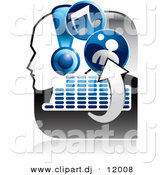 August 29th, 2012: Vector Clipart of a Music Icon Featuring a Person Wearing Headphones, Arrows, Equalizer, and Music Notes by