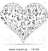 Vector Clipart of a Music Note Love Heart - Black and White by Andrei Marincas
