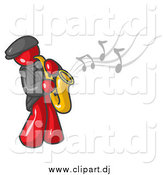 Vector Clipart of a Musician Red Man Playing Jazz with a Saxophone by Leo Blanchette