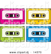 Vector Clipart of a Neon Colored Audio Cassette Tapes - Pink, Yellow, Green, and Blue - Digital Collage by Any Vector