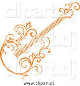 Vector Clipart of a Orange Floral Guitar Tilted by Vector Tradition SM