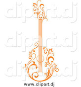 Vector Clipart of a Orange Floral Guitar Upright by Vector Tradition SM