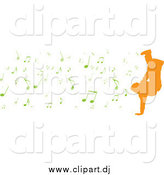 Vector Clipart of a Orange Silhouetted Breakdancer with Green Music Notes by Michaeltravers