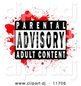 August 20th, 2012: Vector Clipart of a Parental Advisory Adult Content Label over Blood Red Grunge Background by Arena Creative