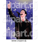 Vector Clipart of a Performing Male Singer and Notes over Purple by Mayawizard101