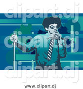 Vector Clipart of a Performing Male Singer in Blue and Green Tones with Grunge by Mayawizard101