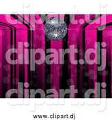 August 6th, 2015: Vector Clipart of a Pink and Black Music Stripe Background with a Silver Disco Ball by Elaineitalia