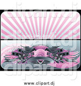 Vector Clipart of a Pink and Gray Website Banners of a Starry Burst and Guitar Disco Ball by Elena