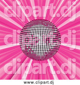 Vector Clipart of a Pink Disco Ball Suspended over a Pink Bursting Background by Elaineitalia